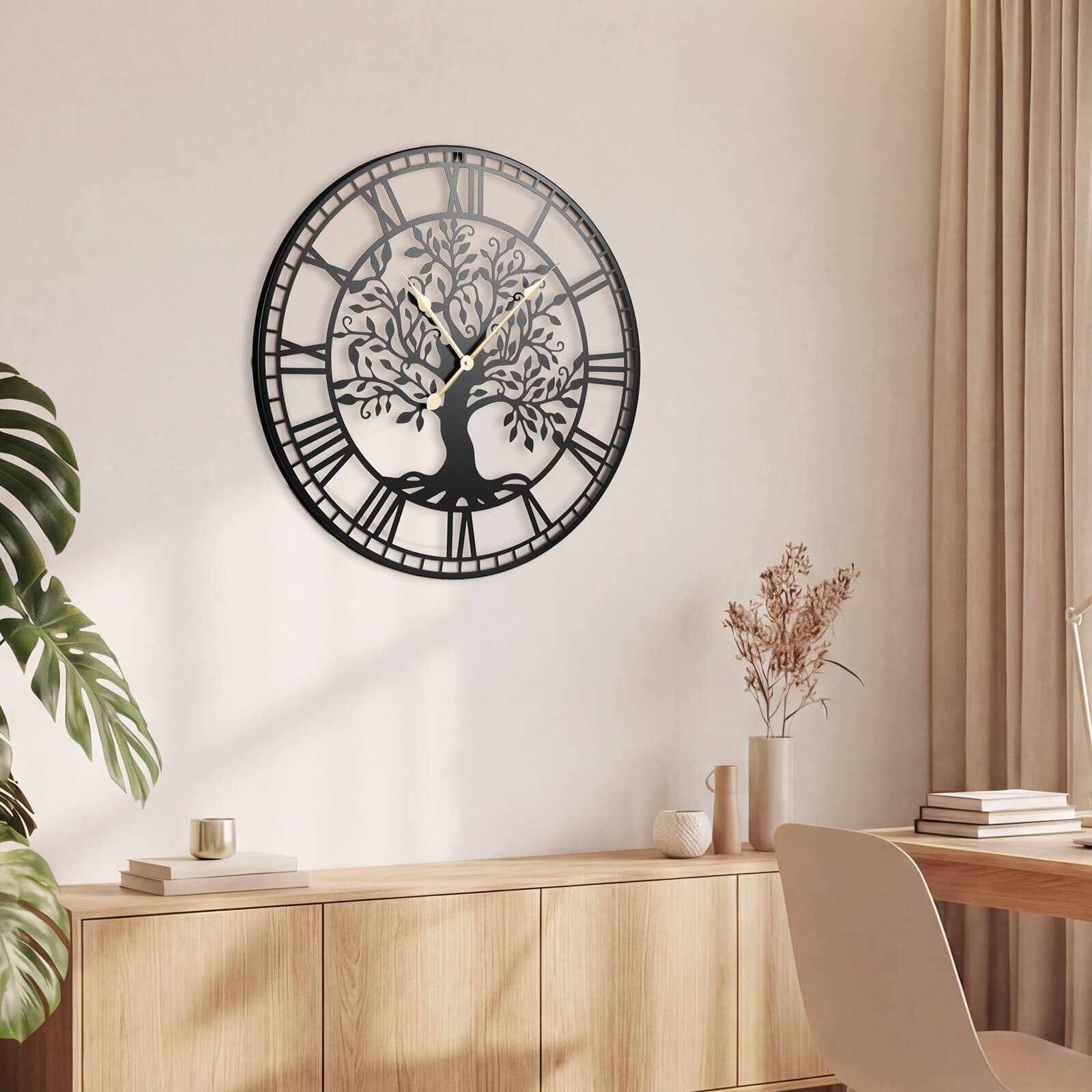 Alt View 3. Costway - Costway Large Wall Clock, 27" Tree of Life Big Metal Clock, Non-Ticking Decorative Clock - Black.