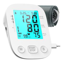 Dazzed Corner - Upper Arm Blood Pressure Monitor, Automatic Digital, USB Cable & Wide Cuff - White