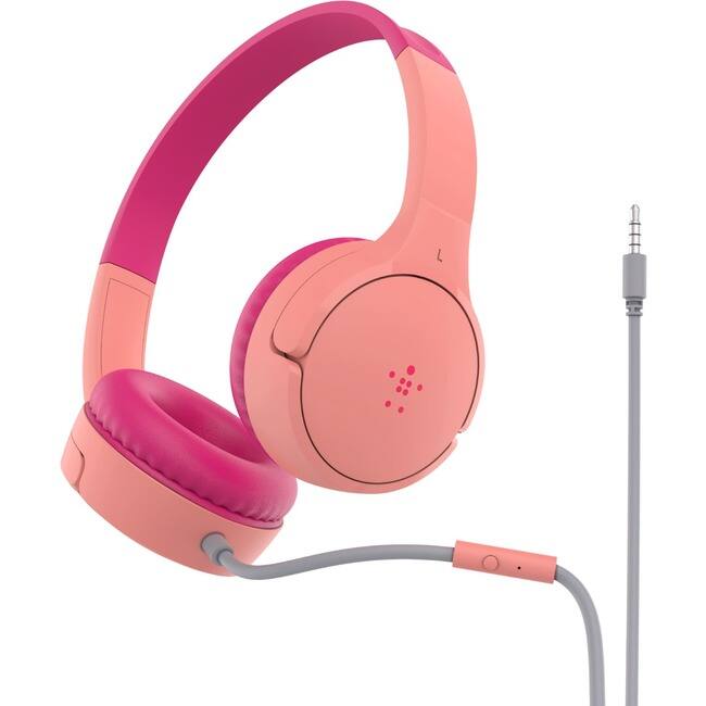 Front. Belkin - Belkin SoundForm Mini Wired On-Ear Headphones for Kids Pink - Wired - 4 ft Mini-phone (3.5mm) Cable - Plug and Play - Pink.