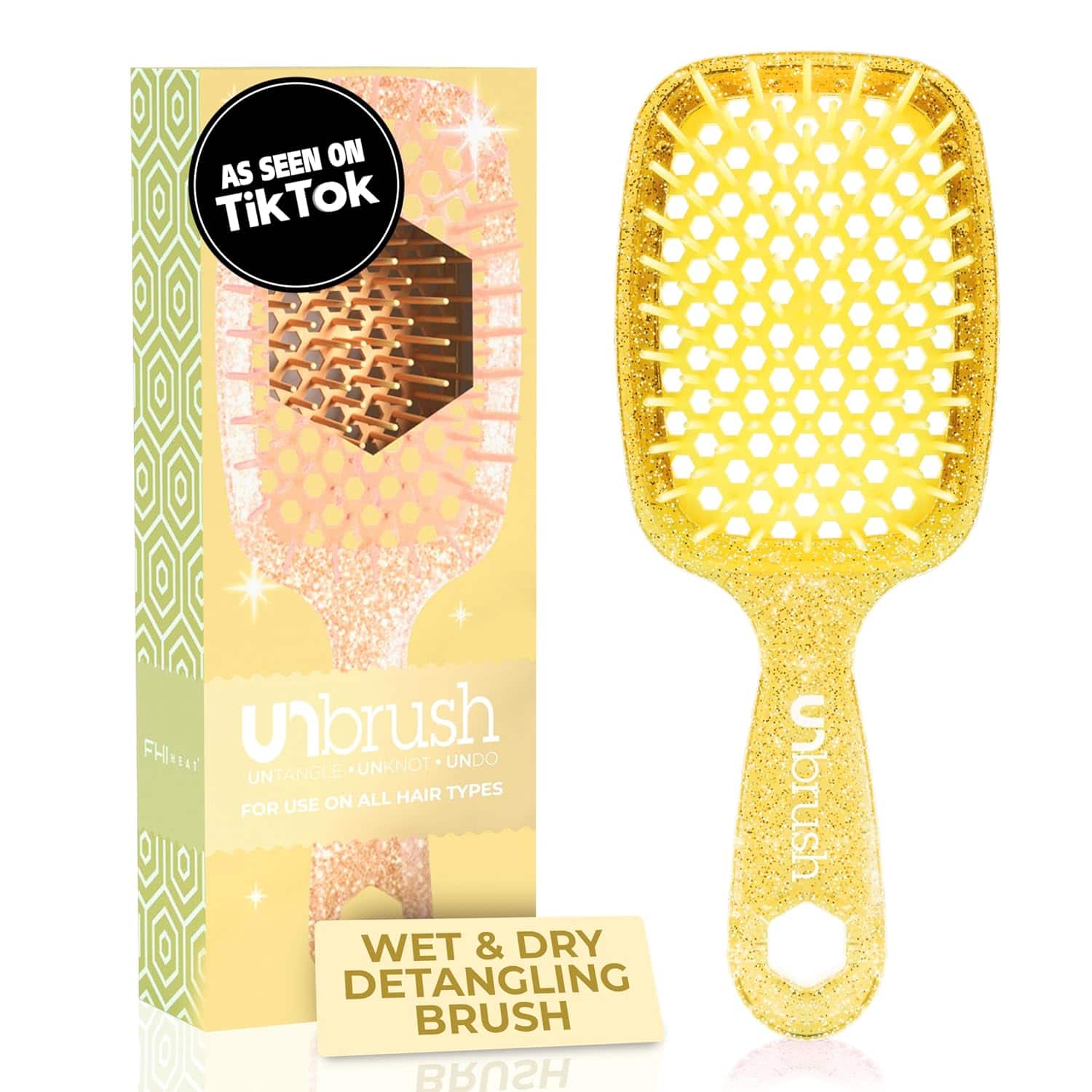 FHI Heat - UNbrush Wet/Dry Detangling Hair Brush with DuoFlex™ Anti-Static Bristles - Glitter Amber