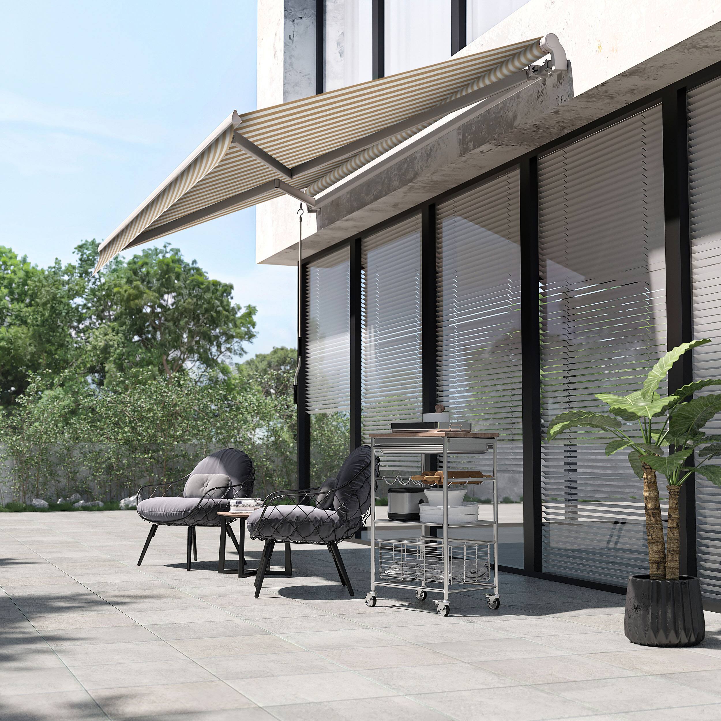 Alt View 1. Outsunny - 12' x 10' Retractable Awning Patio Awnings Sun Shade Shelter with Manual Crank Handle, 280g/m² UV - Beige and White.