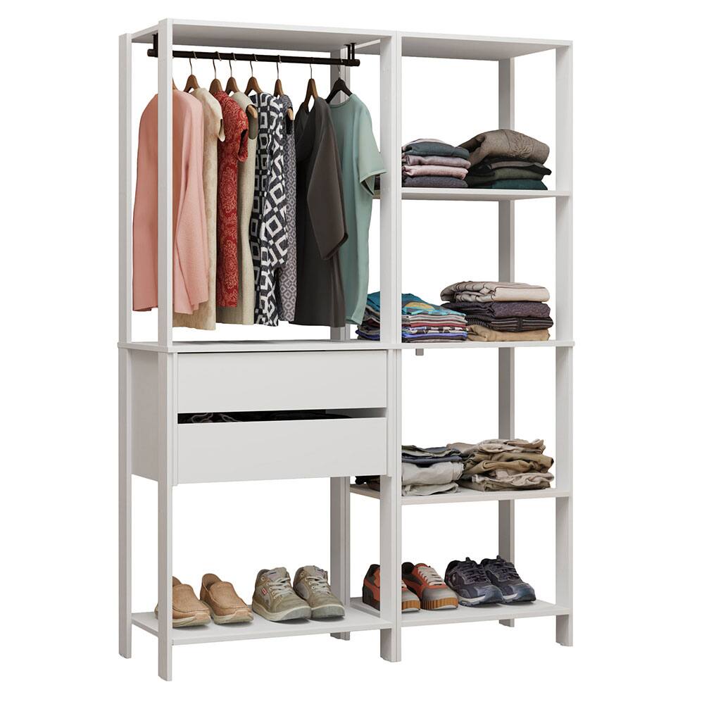 Angle. Madesa - Madesa Wardrobe Clothes Storage Rack with 2 Drawers, 7 Shelves and Hanging Space 51"L - White - White.