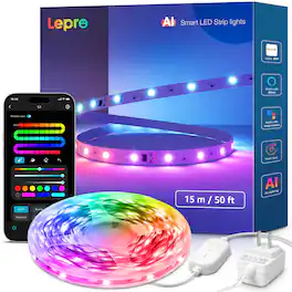 Lepro - S1 50ft AI Smart LED RGBIC Strip Lights WiFi Bluetooth APP Control - Multicolor