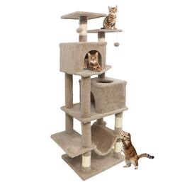 Gymax - 57'' Cat Tree for Indoor Cats w/Dual Condos Hammock Sisal Scratching Posts Coffee