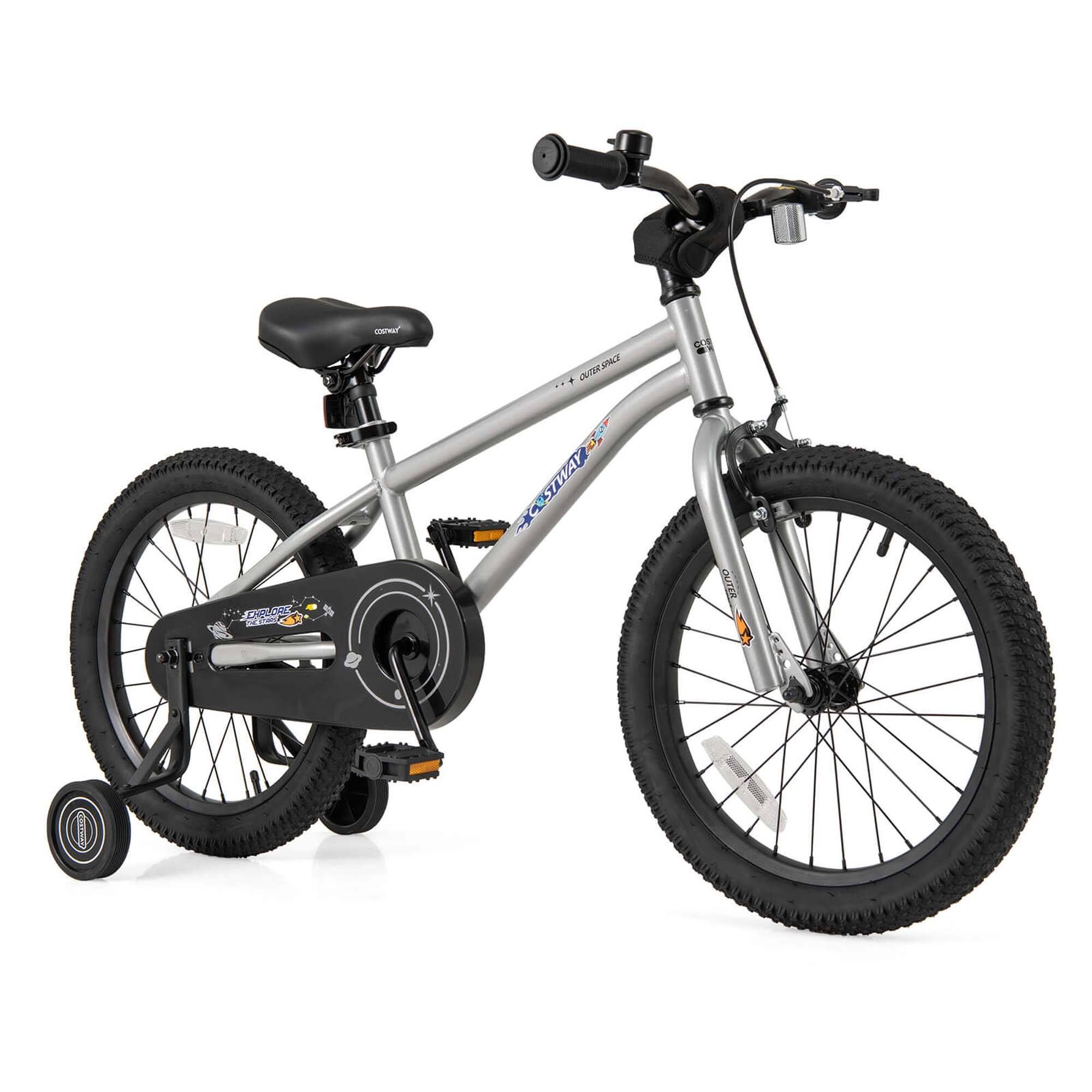 Costway - 18-Inch Kid's Bike for 4-8 Years Old with Adjustable Saddle & Anti-slip Handlebar - Silver