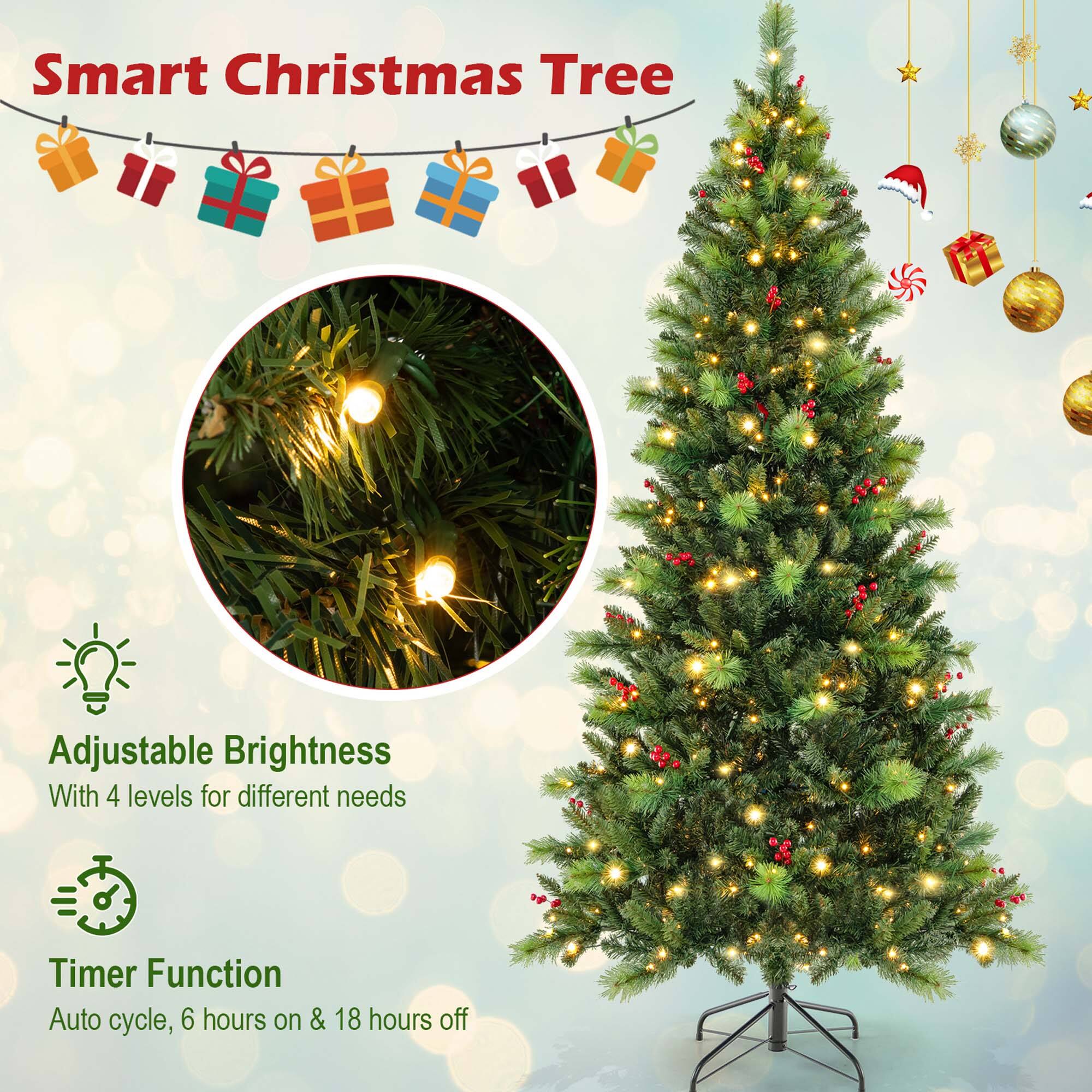 Smart Christmas Tree: Adjustable Brightness with 4 levels for different needs, Timer Function, Auto cycle (6 hours on & 18 hours off).