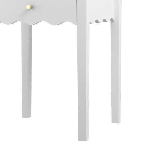 Alt View 4. LUCKY ONE - 16.7" Assembled White Nightstand 1-Drawer Wavy Apron Design - White.