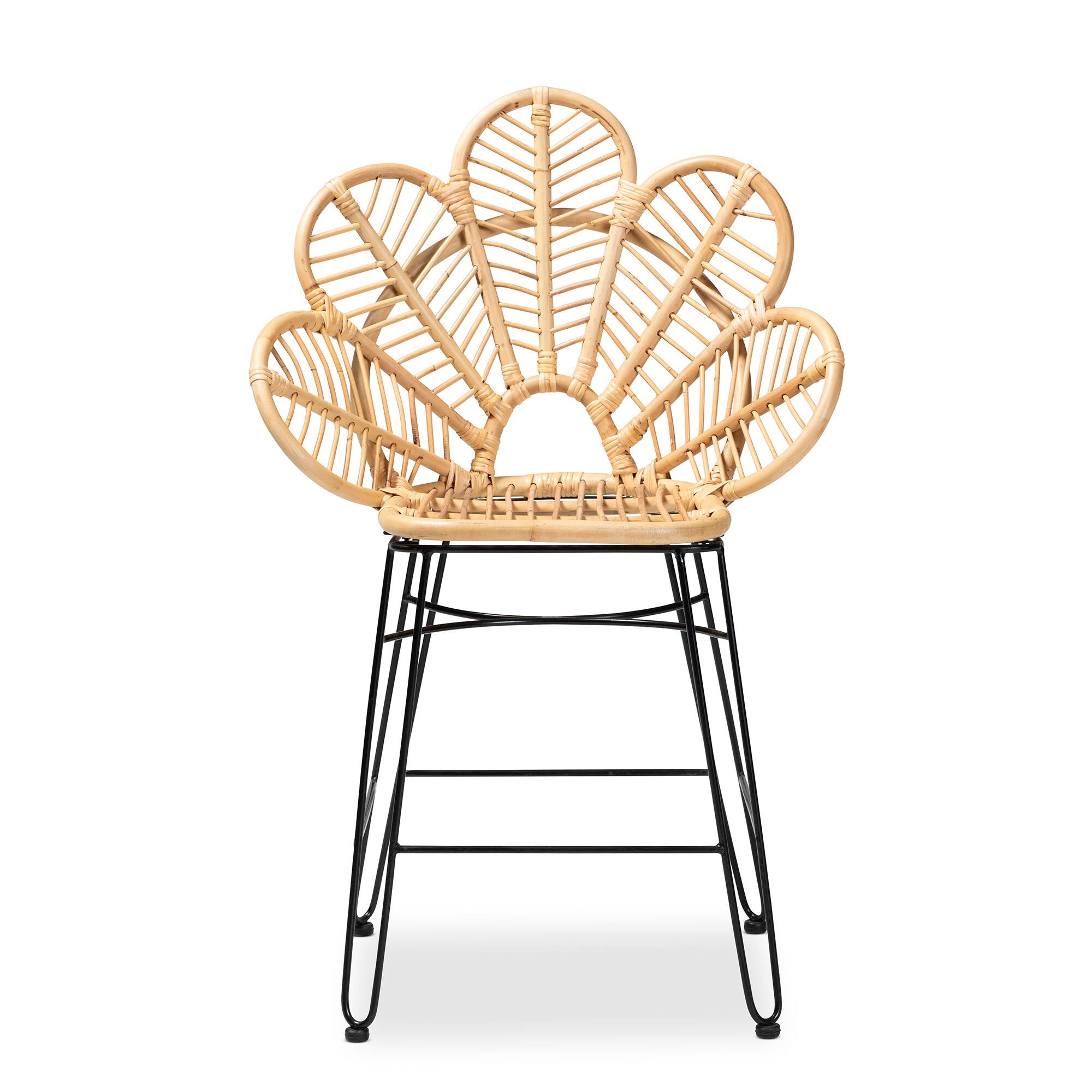 Angle. bali & pari - Garan Modern Bohemian Natural Rattan and Metal Counter Stool - Natural Brown/Black.