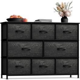 Sorbus - 8 Drawers Wide Dresser - Organizer Unit with Steel Frame, Wood Top, and Handle, and Fabric Bins - Rustic black
