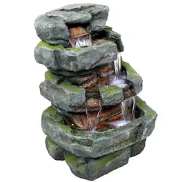 Sunnydaze - Electric Tiered Stone Waterfall Fountain with LED Lights - 23 in - Light Brown
