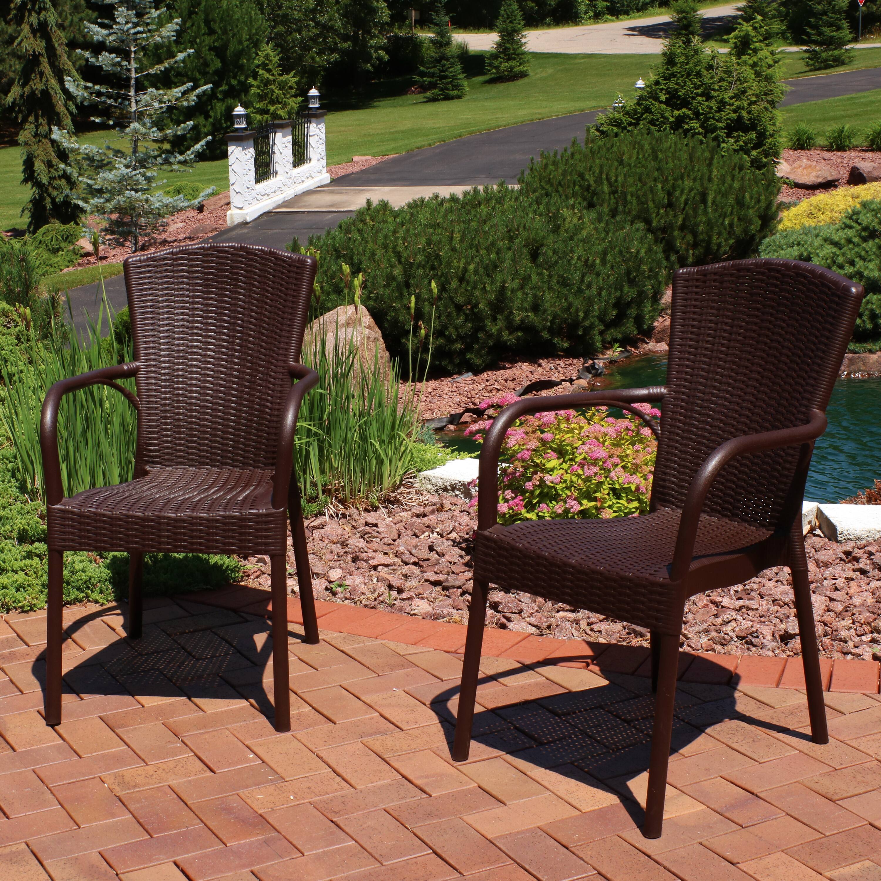 Alt View 3. Sunnydaze - Segesta All-Weather Plastic Patio Armchair - Set of 2 - Wenge.