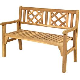 Costway - Patio Outdoor Solid Wood Bench Folding Loveseat Chair Park Garden Deck Furniture - Teak