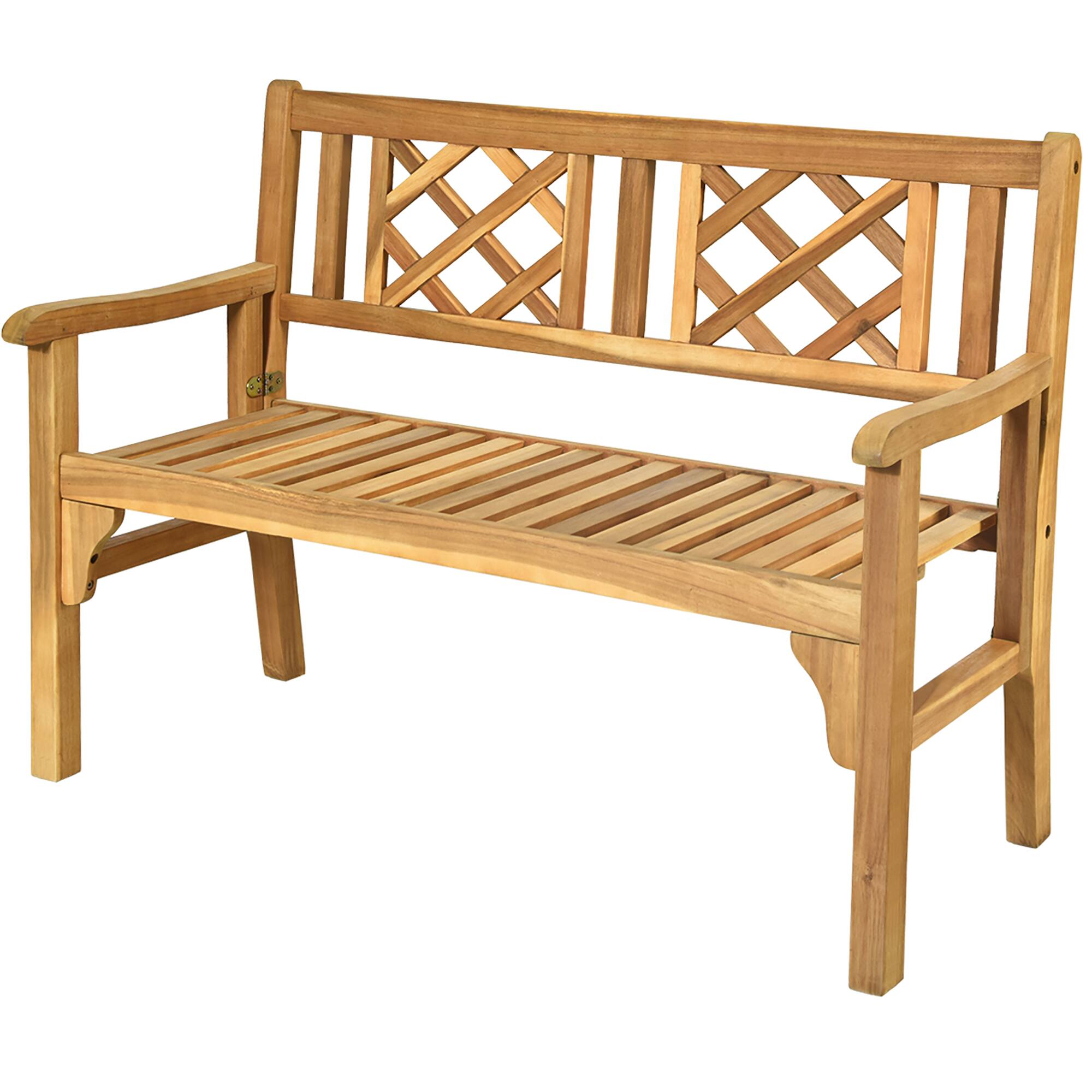 Front. Costway - Costway Patio Outdoor Solid Wood Bench Folding Loveseat Chair Park Garden Deck Furniture - Teak.