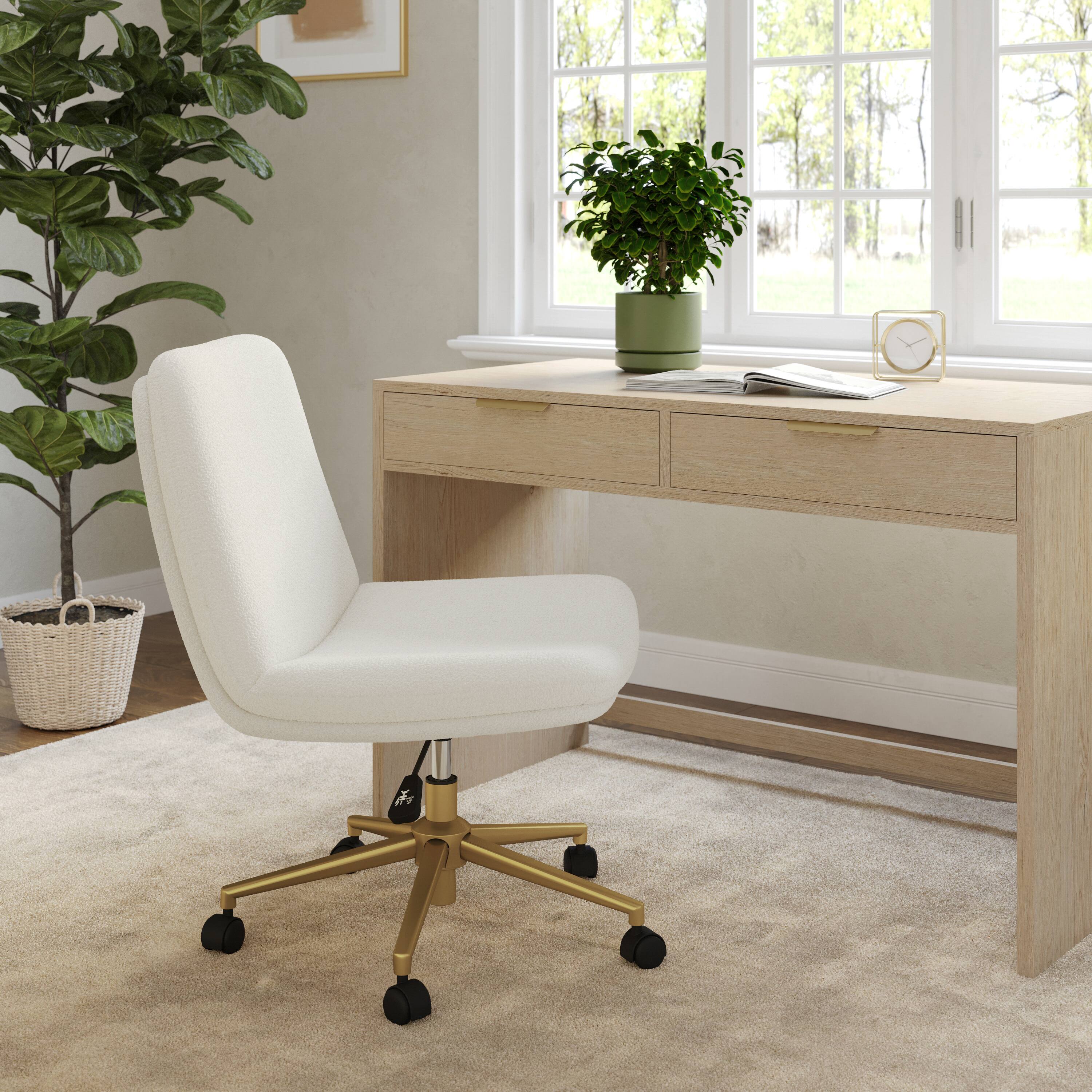 Alt View 1. Martha Stewart - Eloise Upholstered Swivel Home Office Chair with Wide Seat - White Boucle/Polished Brass Frame.