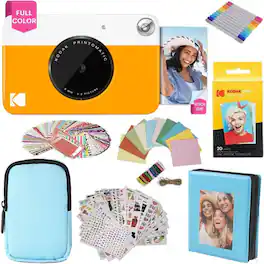 Kodak - Printomatic Instant Print Camera Gift Bundle with Soft Case, Photo Paper, Frames & Fun Gift - Yellow
