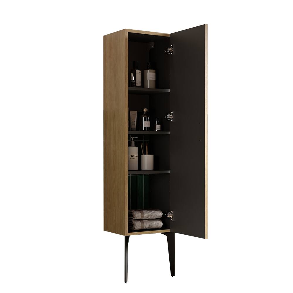 Alt View 4. Boyel Living - Striped Matte Black Bathroom Side Cabinet Freestanding Storage Cabinet for Modern Bathroom - Antique Black+Oak.