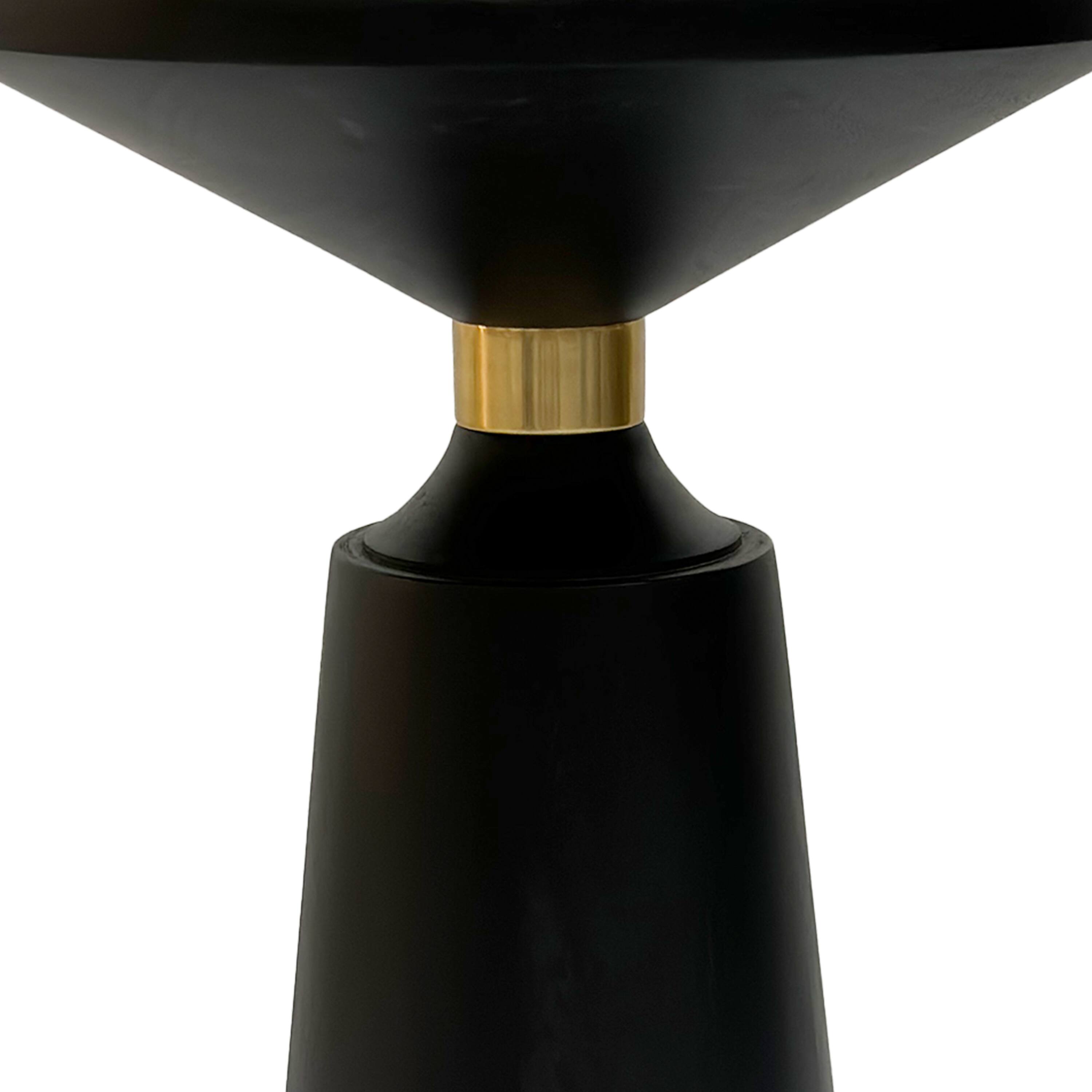 Alt View 4. Manhattan Lane - Fawn 20 Inch Side End Table, Black Mango Wood Round Top with Pedestal Base, Shiny Brass Support - Black, Brass.