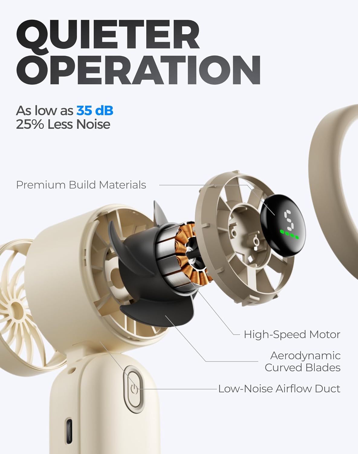 QUIETER OPERATION  
As low as 35 dB  
25% Less Noise  
Premium Build Materials  
High-Speed Motor  
Aerodynamic Curved Blades  
Low-Noise Airflow Duct