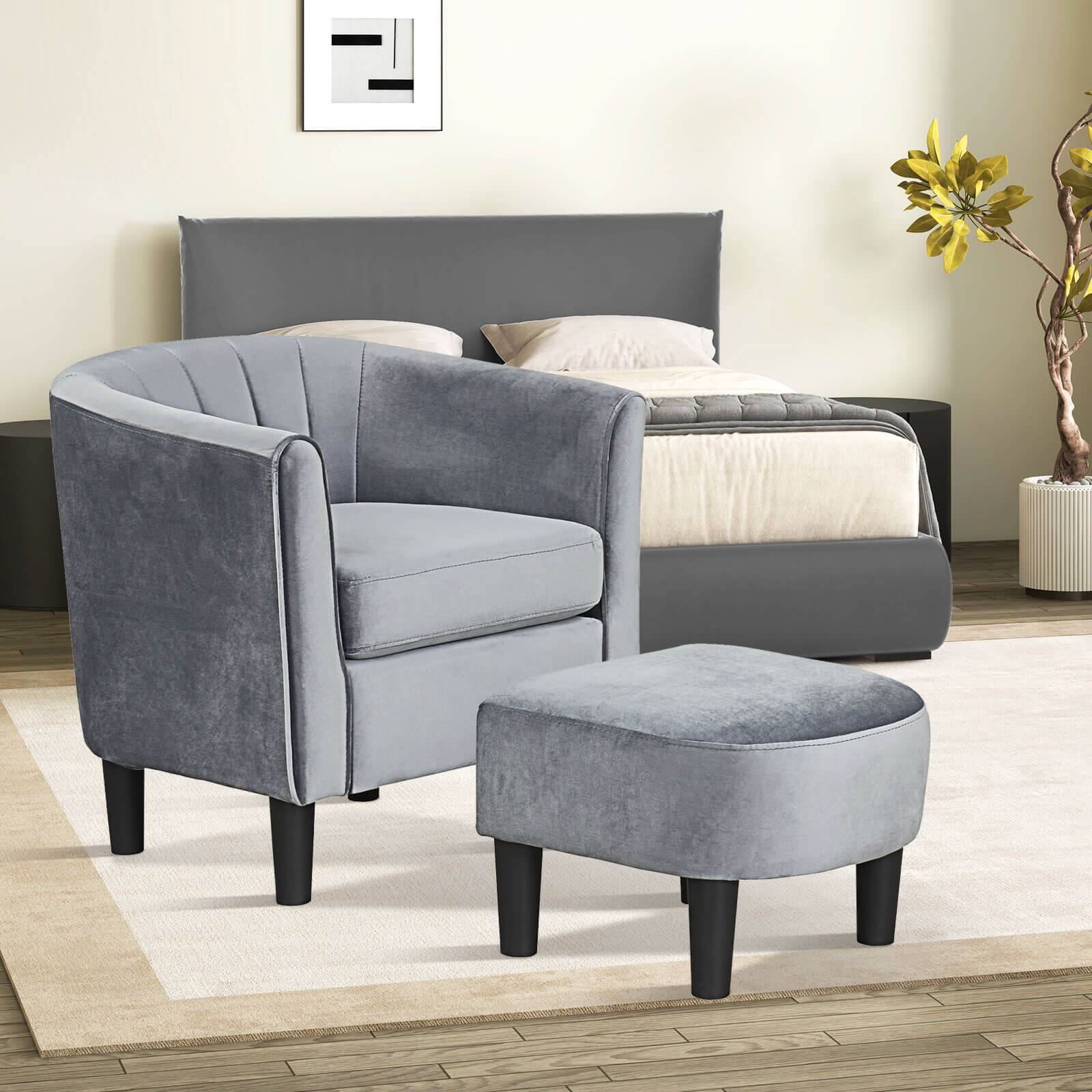Alt View 3. Costway - Costway Barrel Chair with Ottoman Footrest Curved Backrest Armrests Removable Seat Cushion - Gray.