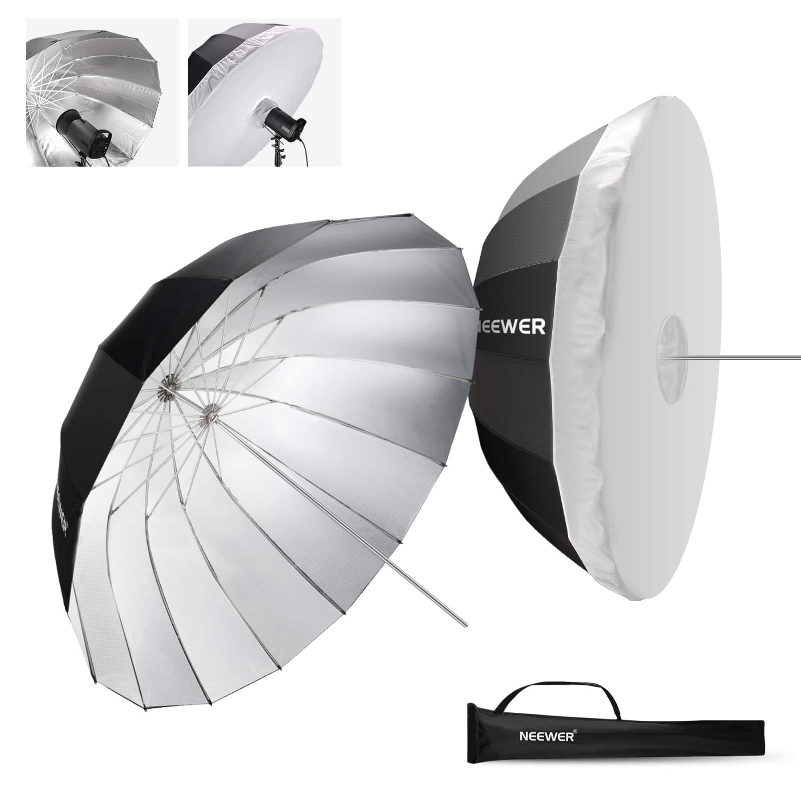 Neewer - 51" Parabolic Silver Umbrella with Diffuser, Quick Fold, w/ Bag, NS2U