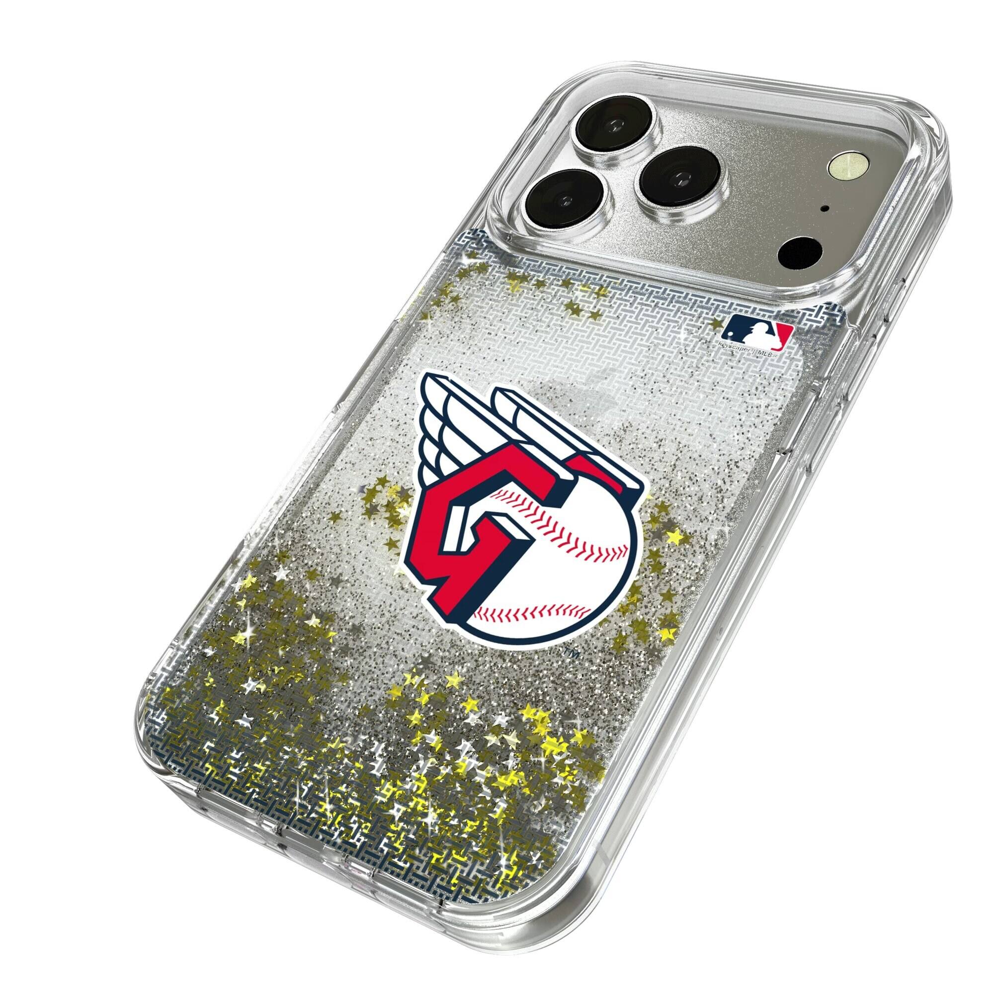 Alt View 1. Keyscaper - Cleveland Guardians Linen Logo iPhone Glitter Case - 13 Pro Max - Multicolor.