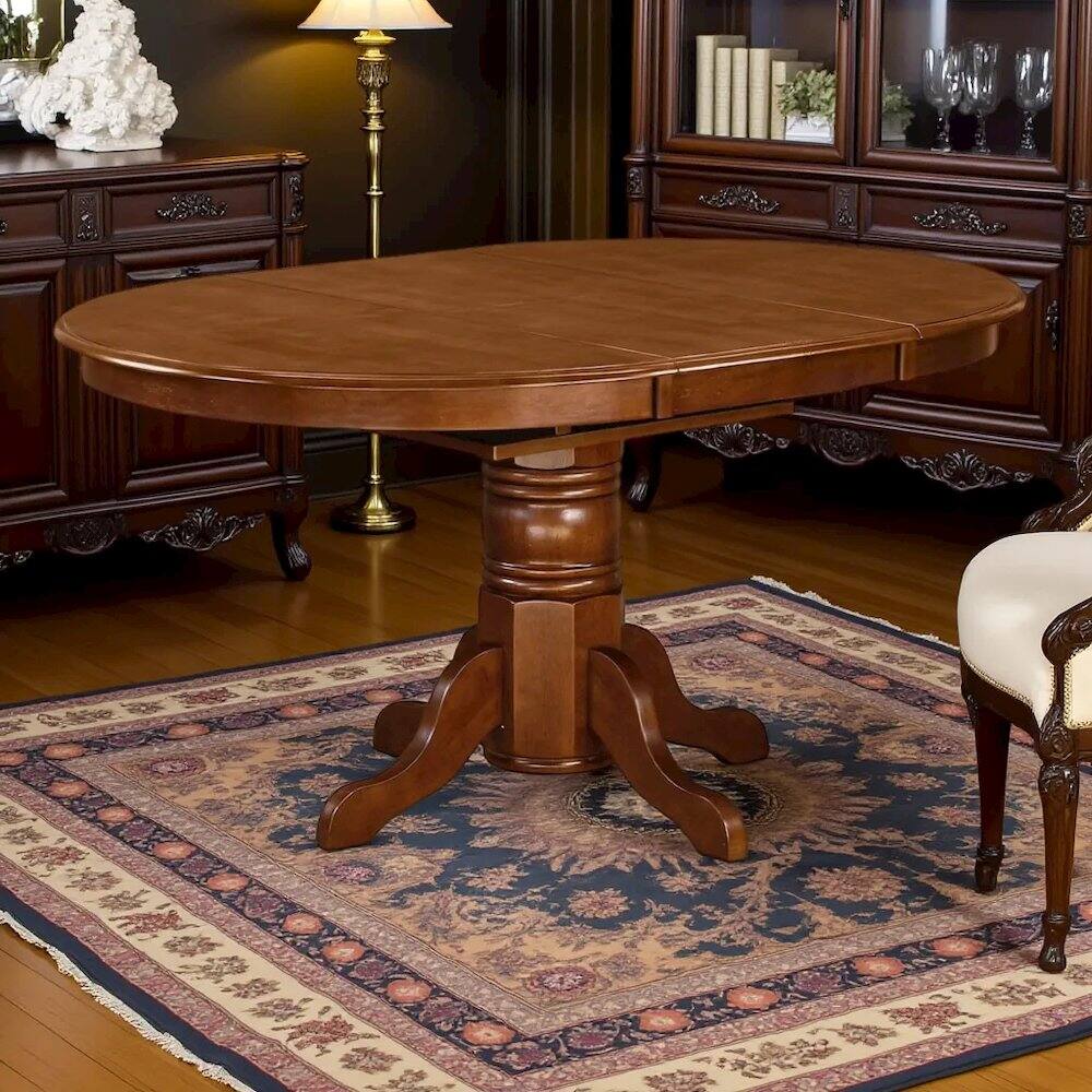 Back. FurniFact - Elegant Oval Dining Table – Expandable Round Dining Table for 6 - Saddle Brown.