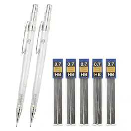 Unique Bargains - 2pcs Mech Pencil 0.7mm, Lead Holder Medium Point Plastic w/ Eraser, 4pcs Refills, for Drawing, Sketching - White