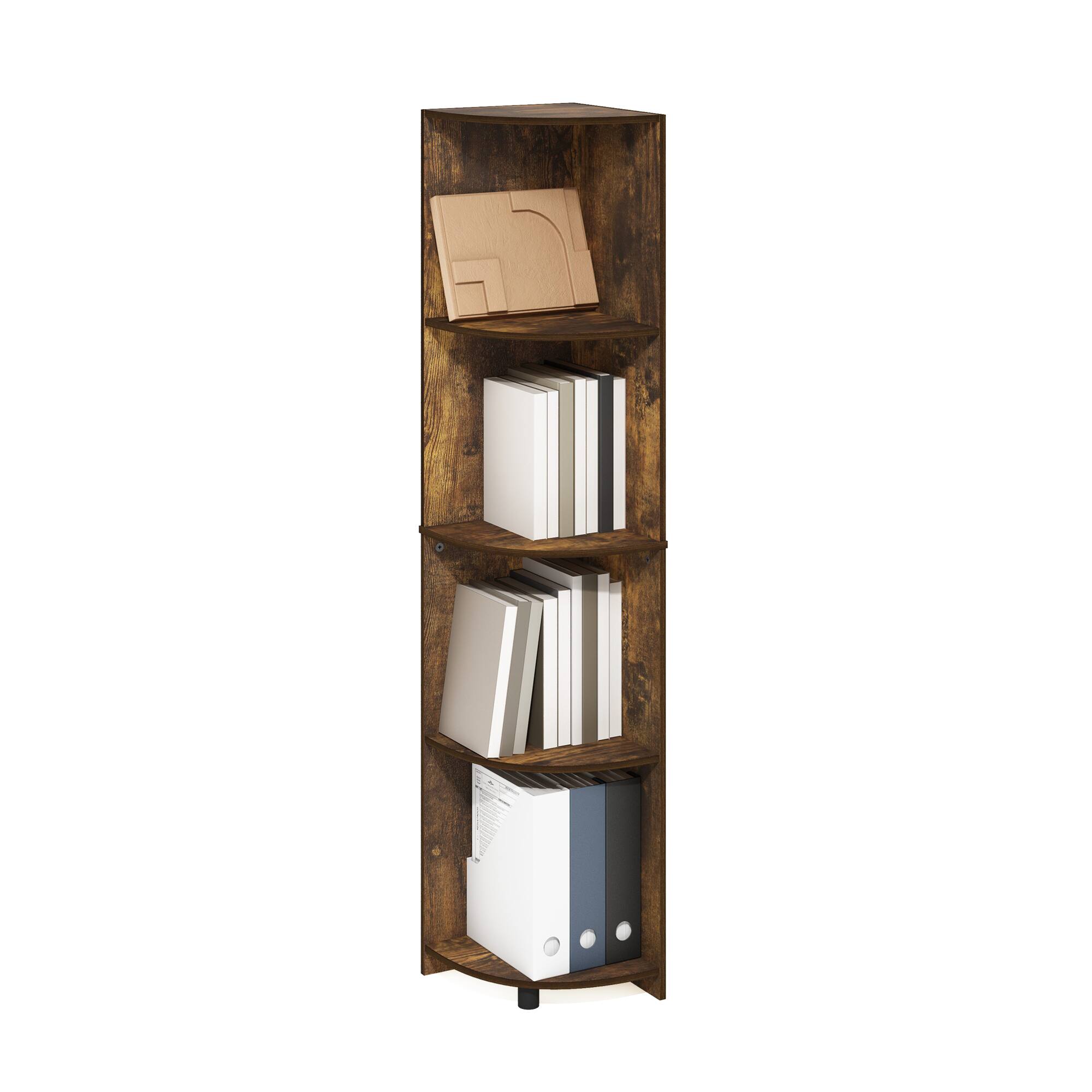 Alt View 3. Furinno - Econ 4-Tier Corner Shelf Bookcase, Bookshelf, Amber Pine - Amber Pine.
