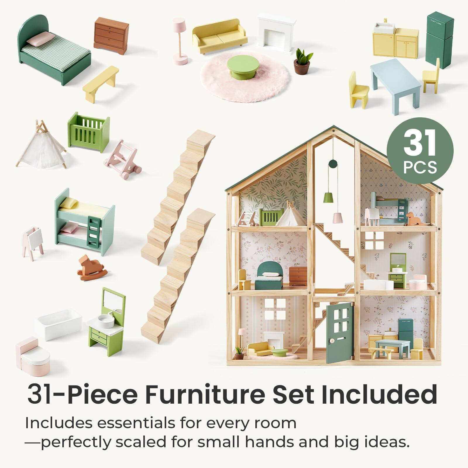 31 PCS

31-Piece Furniture Set Included

Includes essentials for every room - perfectly scaled for small hands and big ideas.