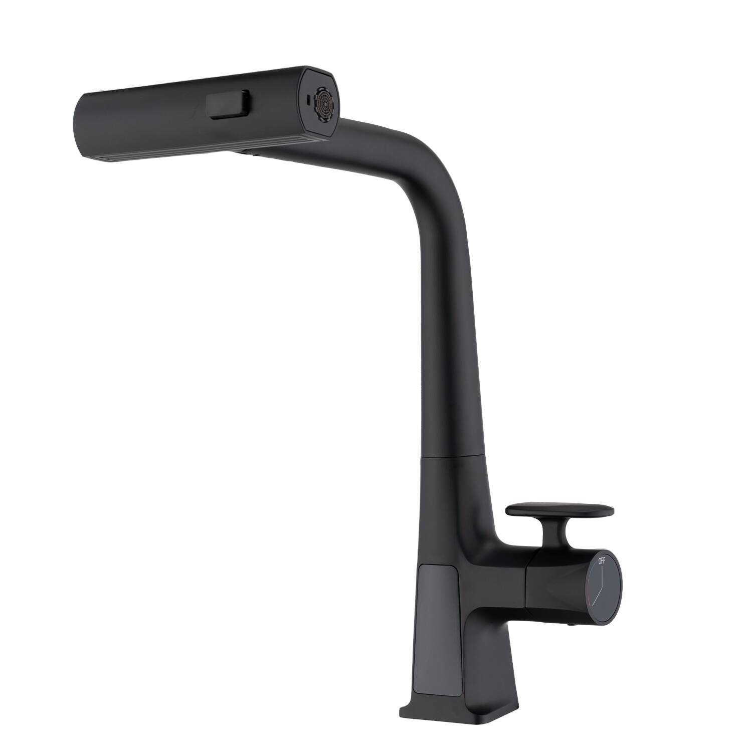 Front. Siljoy - Matte Black Waterfall Kitchen Faucet with Temperature Display Single Handle Pull Down Sprayer Three Water Outlet Modes - Matte Black.