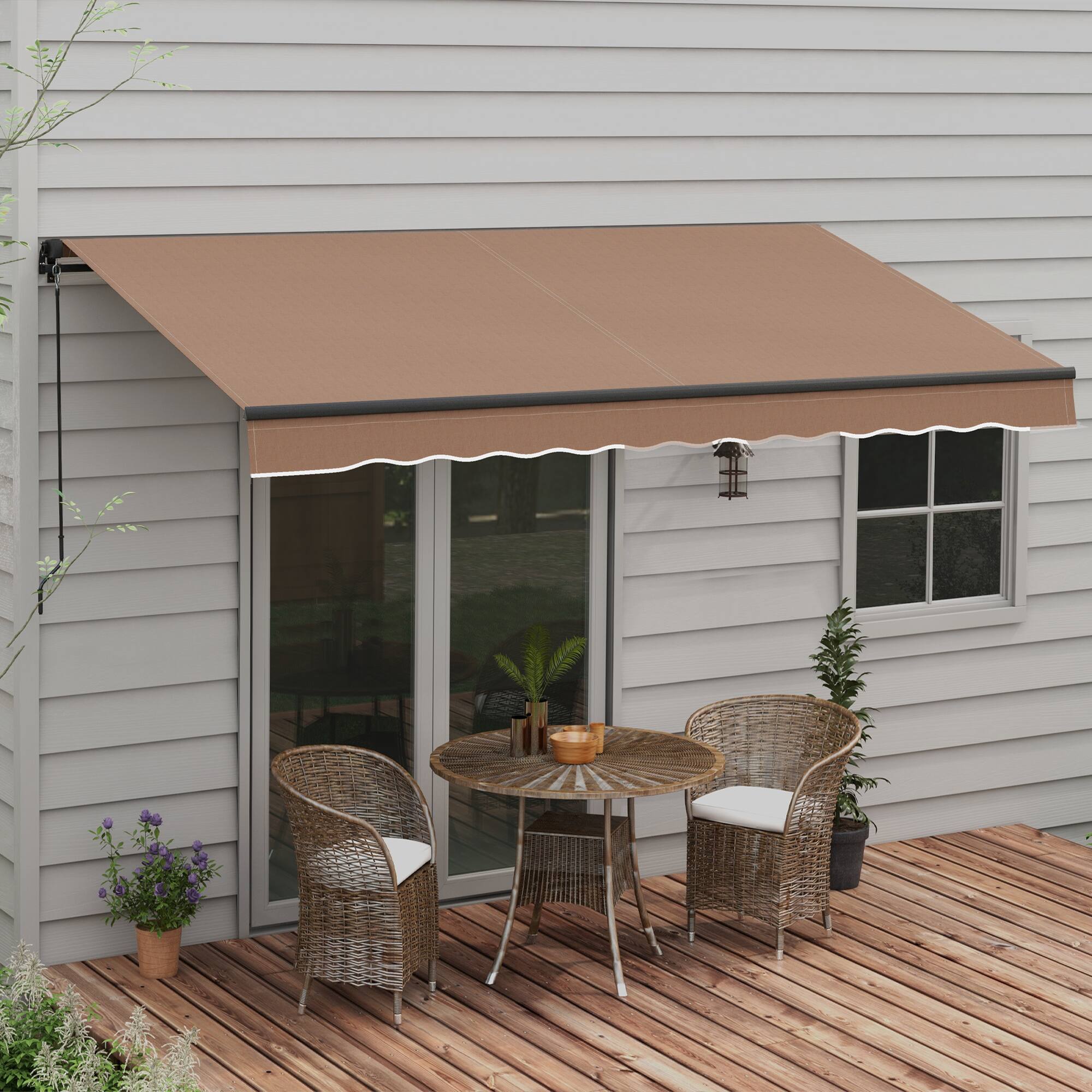 Alt View 1. Outsunny - 12' x 10' Retractable Awning, Patio Awning Sunshade Shelter with Manual Crank Handle, 280gsm UV Resistant Fabric - Coffee.