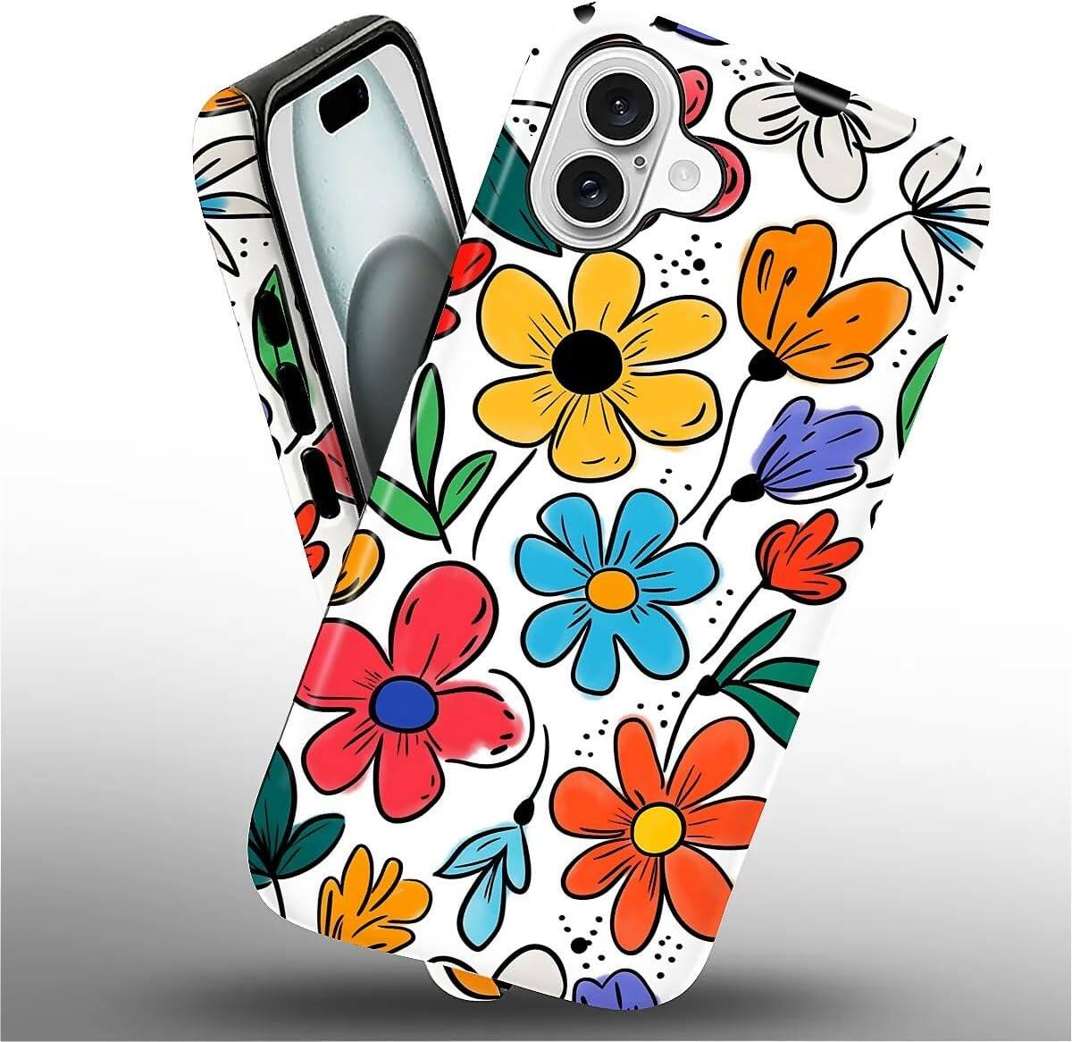 Alt View 2. Finnhomy - Smartphone Case for iPhone 16 Dual Layer Protective Phone Case Shockproof Anti Slip Slim Cover - Colorful Flowers.