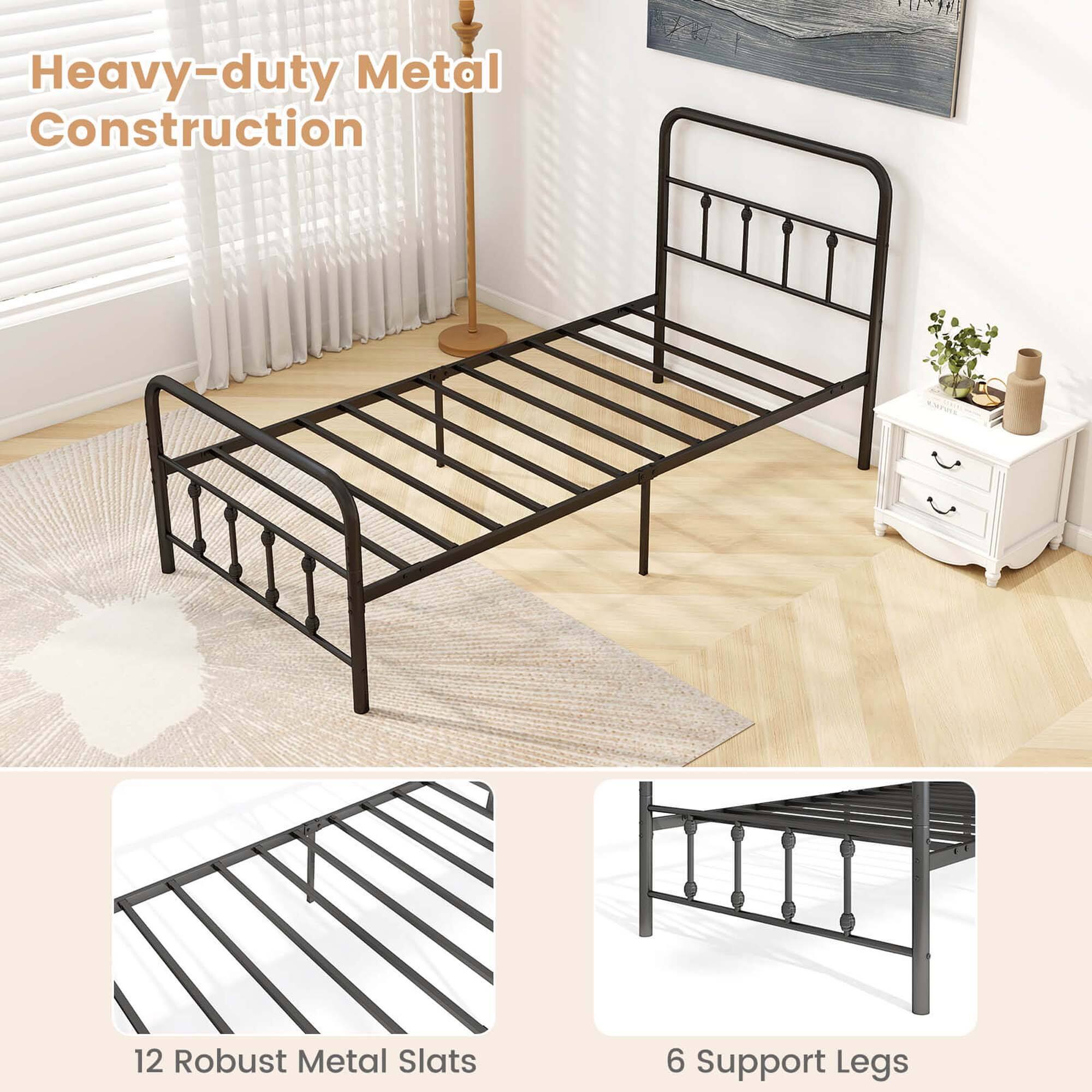 Heavy-duty Metal Construction: 12 Robust Metal Slats & 6 Support Legs