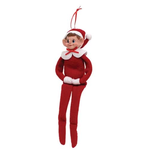 BreeBe - Red Felt Bendable Retro Elf Ornament - Red,White