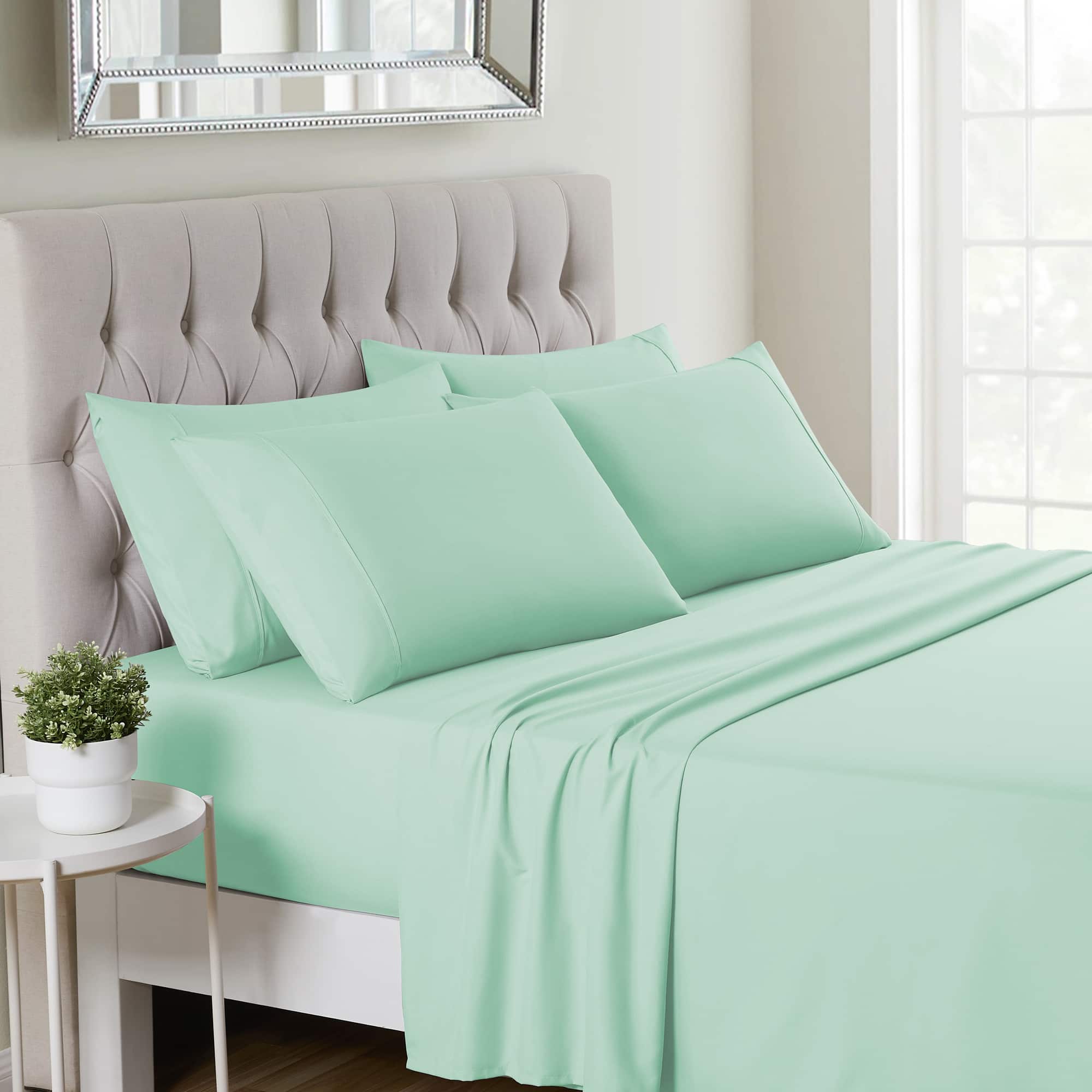 Front. Sweet Home Collection - Deluxe Microfiber Sheet Set with Bonus Pillowcases, Ultra Soft 1500 Series, King - Mint.