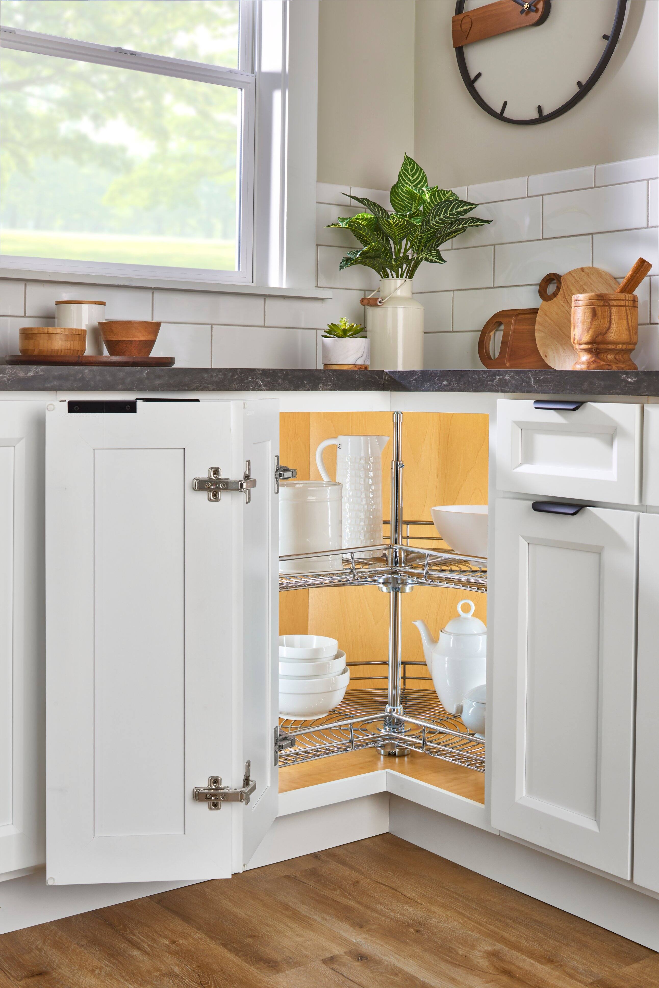 Alt View 7. Rev-A-Shelf - Rev-A-Shelf 28" Lazy Susan Kidney-Shaped 2-Shelf Corner Cabinet, Chrome, 5472-28CR - Silver.