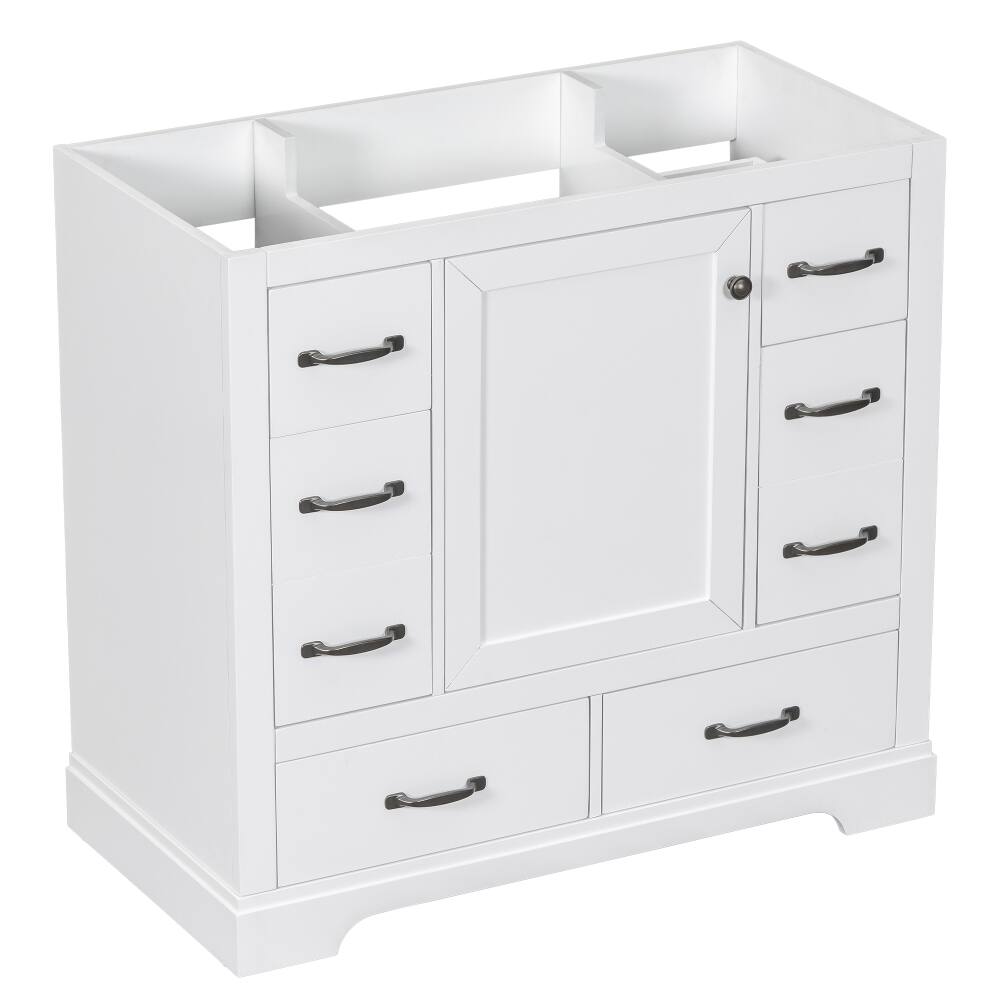 Alt View 8. Loheer - Loheer 36 inch bathroom vanity base only, White Freestanding Cabinet with 6 Drawers - White.
