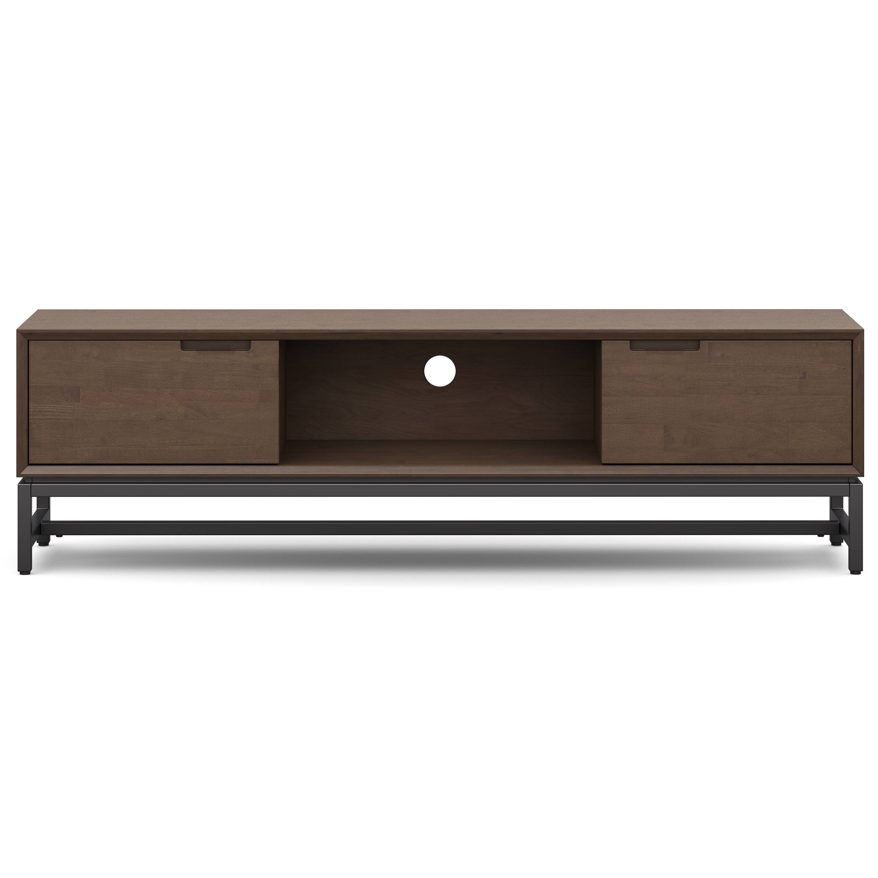 Left. Simpli Home - Banting 72 inch Low TV Stand with 30 inch Bookcases (Set of 3) - Walnut Brown.