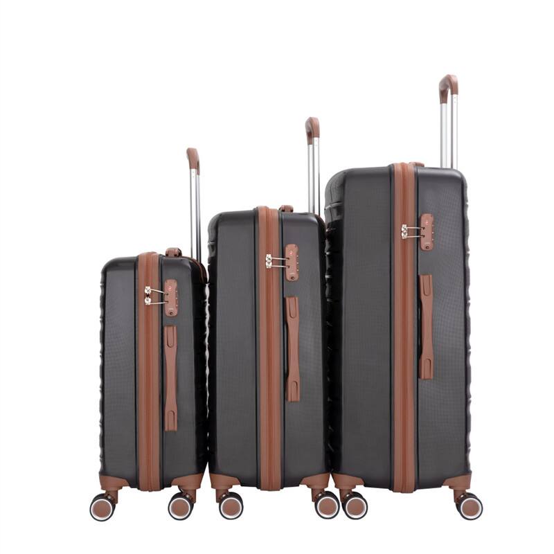 Angle. HTUTWOO - 5-Piece Luggage Set -PP Hardshell Luggage Set with TSA Lock Durable Spinner Wheels,20/24/28" + Travel Bag & Toiletry Bag - Black.