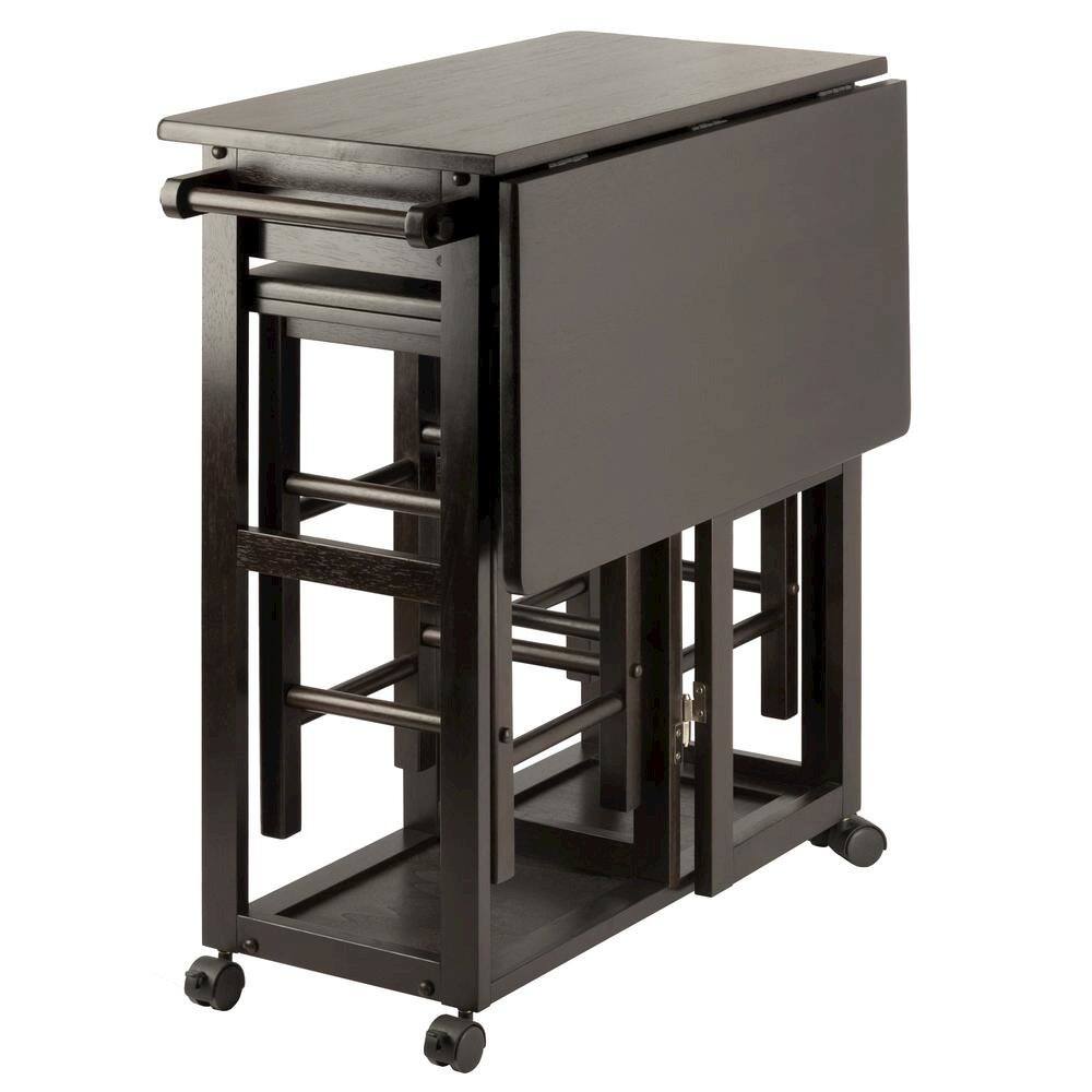Alt View 2. FurniFact - Coffee Folding Dining Table with Chairs – Compact Foldable Set for Two - Coffee.