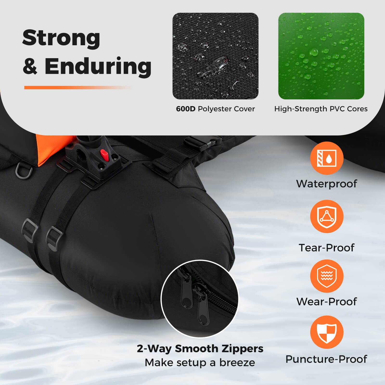 Strong & Enduring

600D Polyester Cover
High-Strength PVC Cores

Waterproof
Tear-Proof
Wear-Proof
Puncture-Proof

2-Way Smooth Zippers
Make setup a breeze