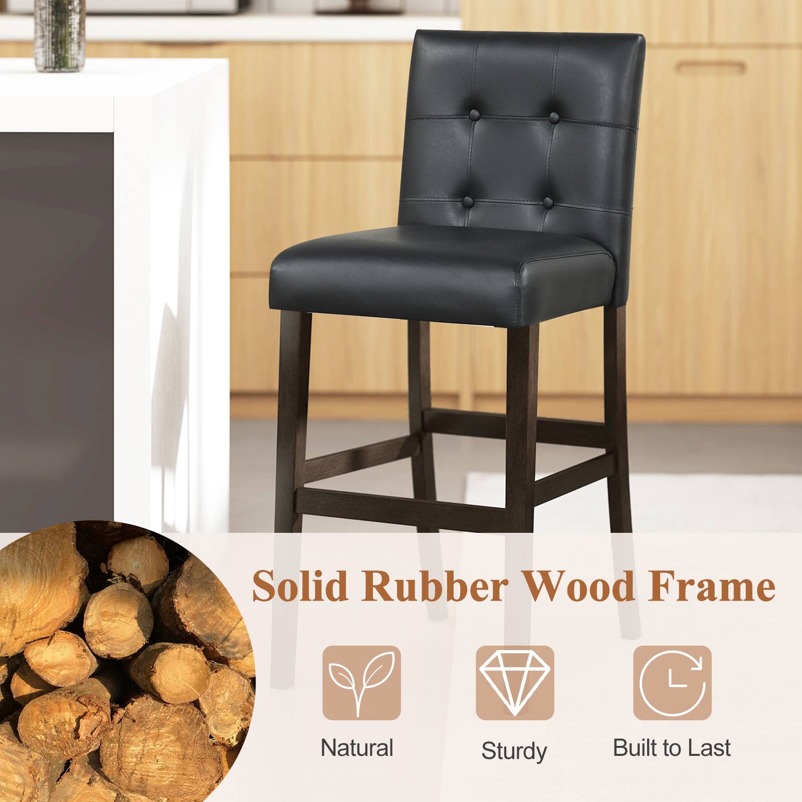 Solid Rubber Wood Frame  
Natural  
Sturdy  
Built to Last