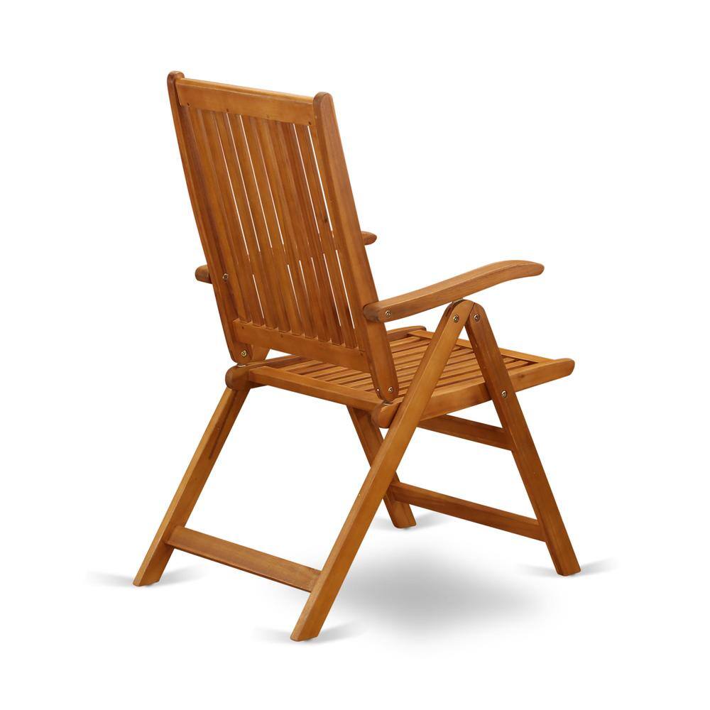 Angle. East West Furniture - 3-Pc Wood Patio Dining Set Consists of a Folding Outdoor Table and 2 Outdoor Camping Chairs - Natural Oil Finish - Natural Oil.