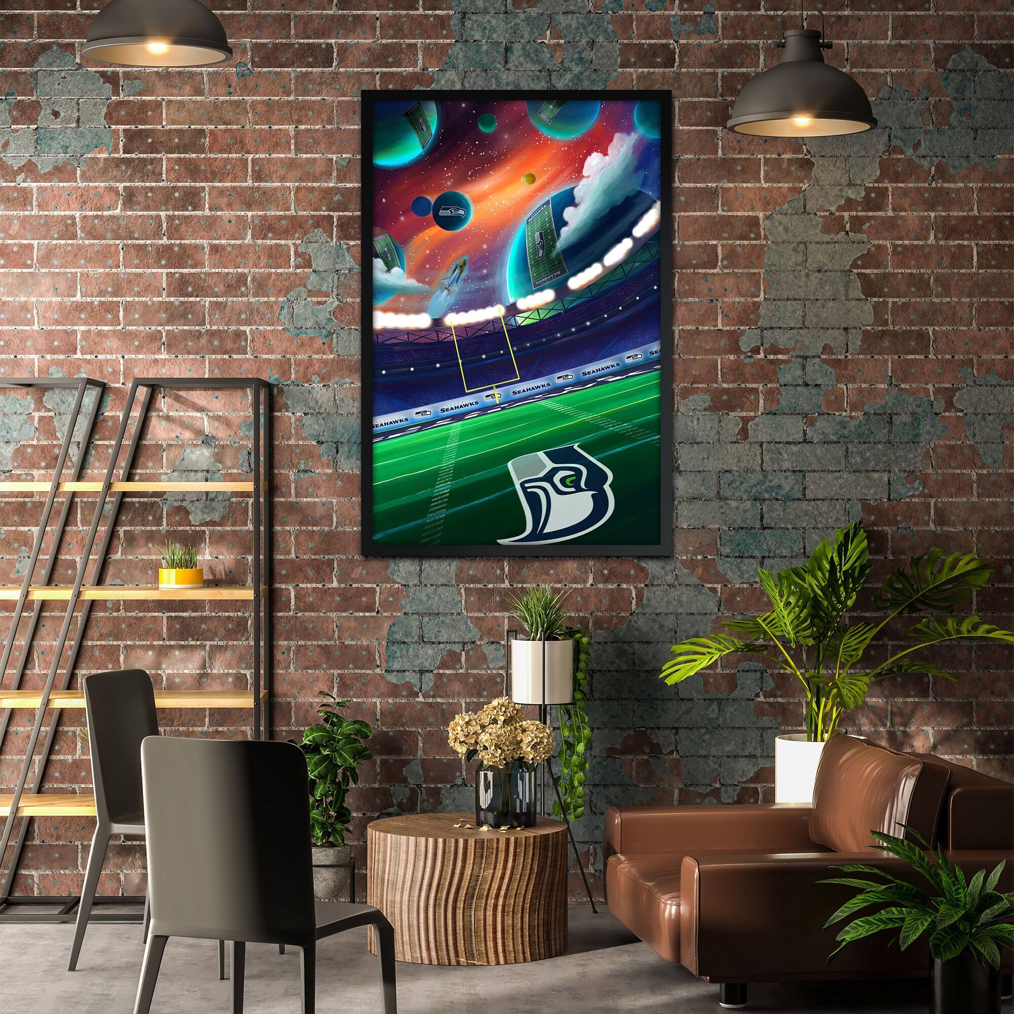 Alt View 1. Sporticulture - Seattle Seahawks Galaxy Print Framed Art - Blue.