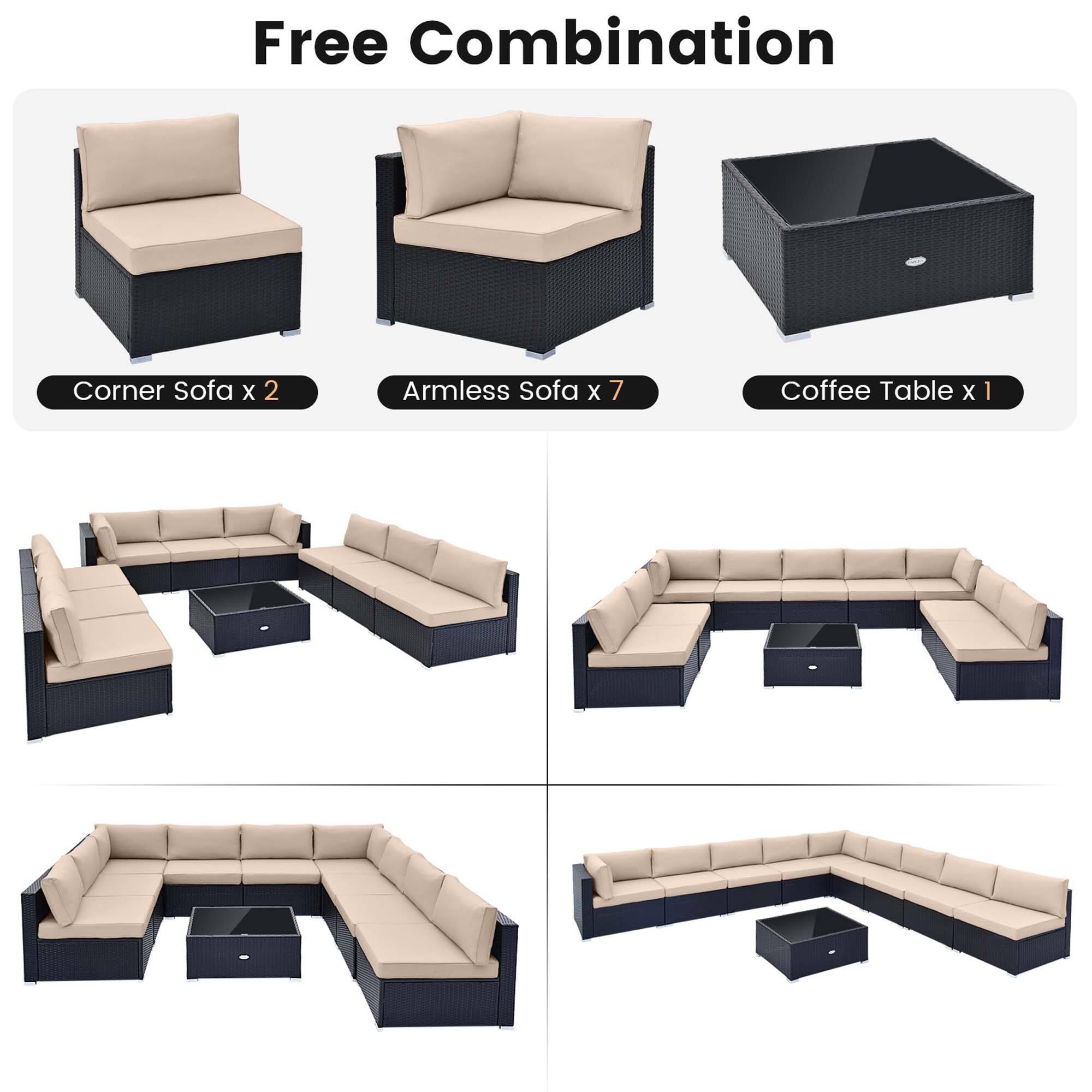 Free Combination

Corner Sofa x 2  
Armless Sofa x 7  
Coffee Table x 1