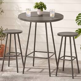 Best Choice Products - 3-Piece Steel Patio Bar Height Round Bistro Set w/ Backless Stools, Slatted Design - Taupe