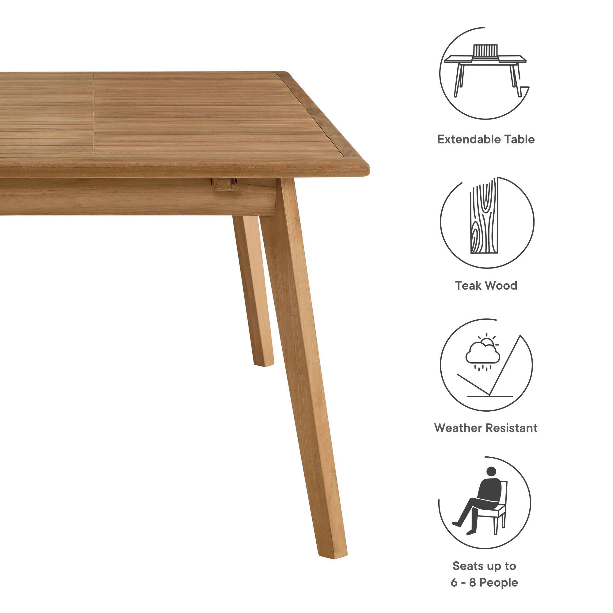 Extendable Table  
Teak Wood  
Weather Resistant  
Seats up to 6 - 8 People