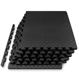 ProsourceFit - Checkered Exercise Puzzle Mat 1-in, 24 Sq Ft - 6 Tiles - Black