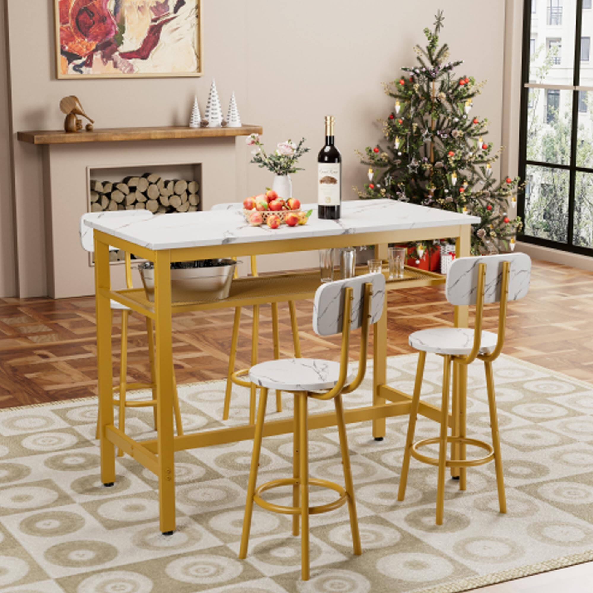 Alt View 1. Ecooso - 5-Piece Counter Height Table Set with 4 Chairs, Bar Dining Table Set for Kitchen or Dining Room - White+Gold.
