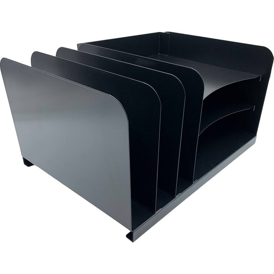 Angle. Huron - Huron Combo Slots Desk Organizer 6 Compartment Horizontal/Vertical 8" x 15" x 11" Durable Black Steel - Black.